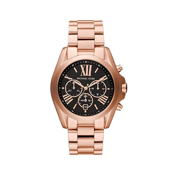 Michael Kors Bradshaw Black Dial Rose Gold Steel Strap Watch for Women - MK5854