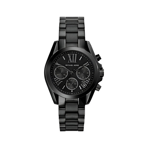 Michael Kors Bradshaw Chronograph Black Dial Black Steel Strap Watch For Women - MK6058