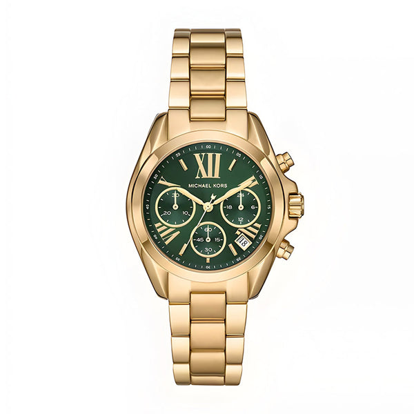 Michael Kors Bradshaw Chronograph Green Dial Gold Strap Watch For Women - MK7257