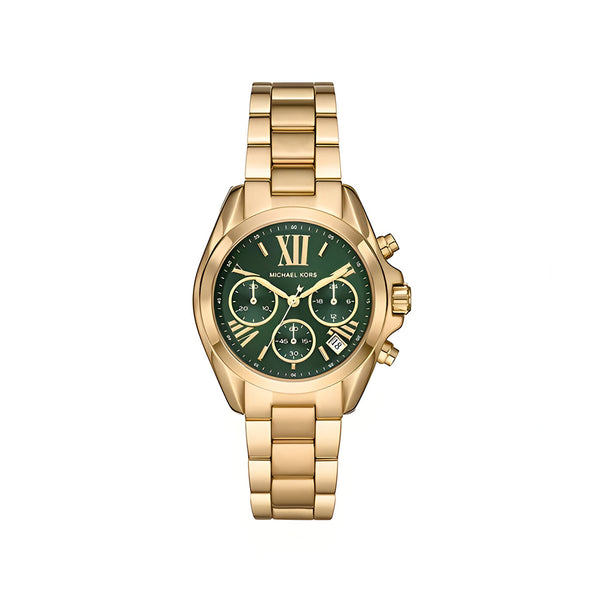 Michael Kors Bradshaw Chronograph Green Dial Gold Strap Watch For Women - MK7257