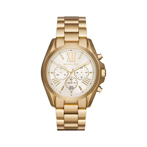 Michael Kors Bradshaw Chronograph White Dial Gold Steel Strap Watch For Women - MK6266
