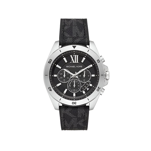 Michael Kors Brecken Chronograph Black Dial Black Leather Strap Watch For Men - MK8850
