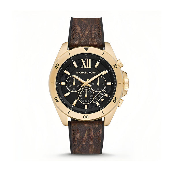 Michael Kors Brecken Chronograph Black Dial Brown Leather Strap Watch For Men - MK8849