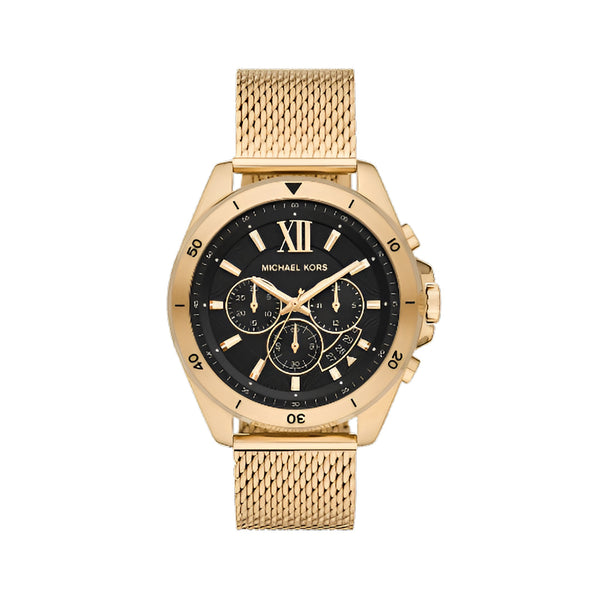 Michael Kors Brecken Chronograph Black Dial Gold Mesh Strap Watch For Men - MK8867