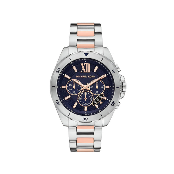 Michael Kors Brecken Chronograph Blue Dial Two Tone Steel Strap Watch For Men - MK9065