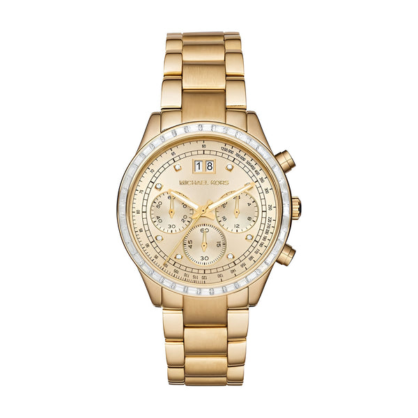 Michael Kors Brinkley Diamonds Gold Dial Gold Steel Strap Watch for Women - MK6187