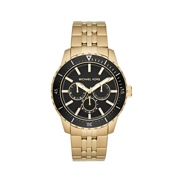 Michael Kors Cunningham Multifunction Black Dial Gold Steel Strap Watch For Men - MK7154