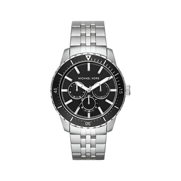 Michael Kors Cunningham Multifunction Black Dial Silver Steel Strap Watch For Men - MK7156