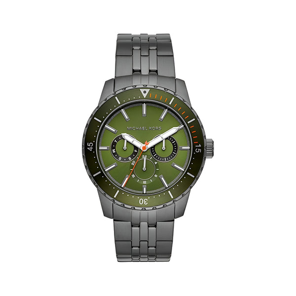 Michael Kors Cunningham Multifunction Chronograph Green Dial Grey Steel Strap Watch For Men - MK7158
