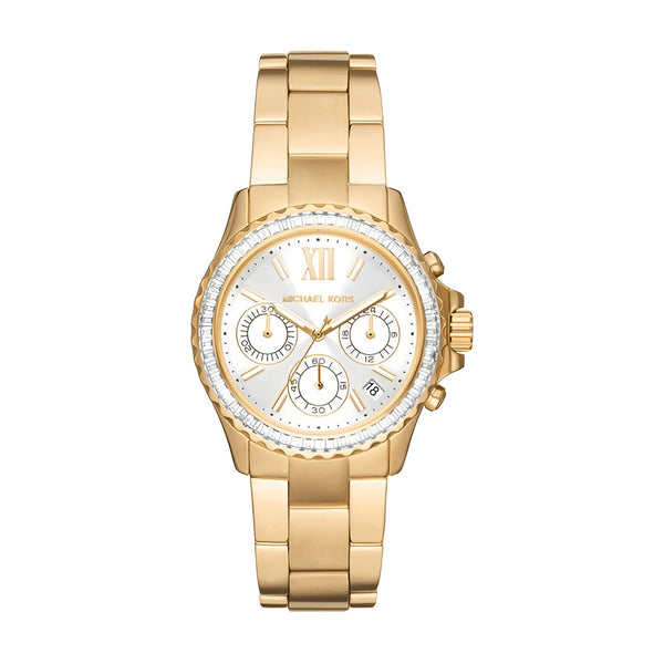 Michael Kors Everest Chronograph White Dial Gold Steel Strap Watch For Women - MK7212
