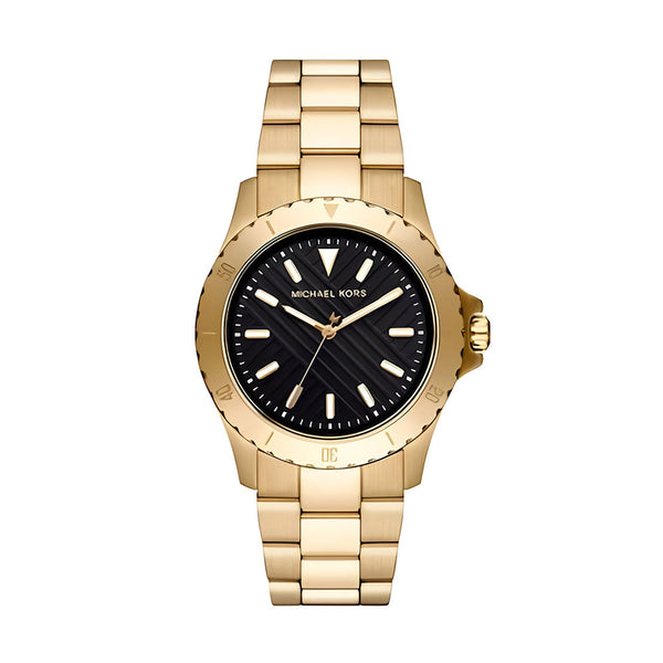 Michael Kors Everest Three-Hand Black Dial Gold Steel Strap Watch For Men - MK9078