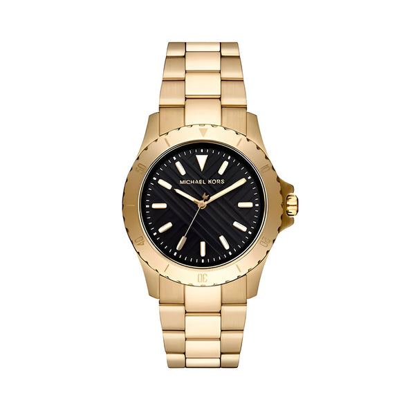 Michael Kors Everest Three-Hand Black Dial Gold Steel Strap Watch For Men - MK9078