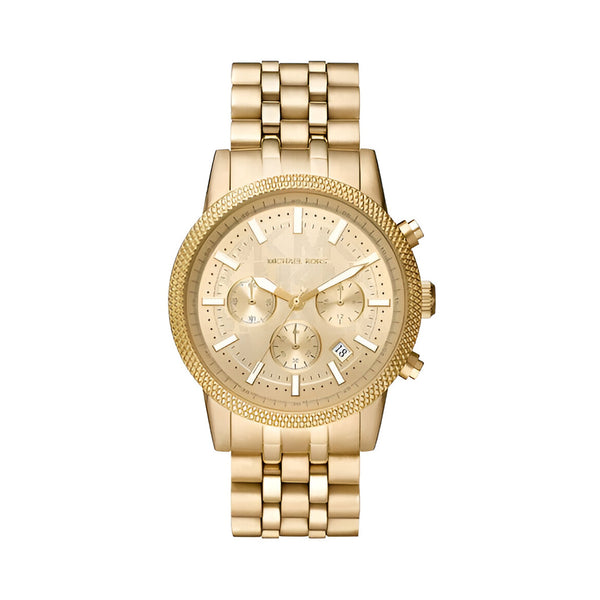Michael Kors Hutton Chronograph Gold Dial Gold Steel Strap Watch For Men - MK8953