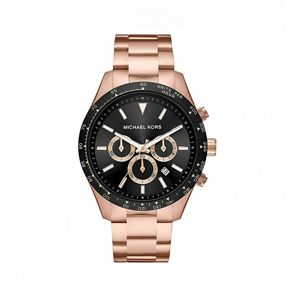 Michael Kors Layton Chronograph Black Dial Rose Gold Steel Strap Watch For Men - MK8824