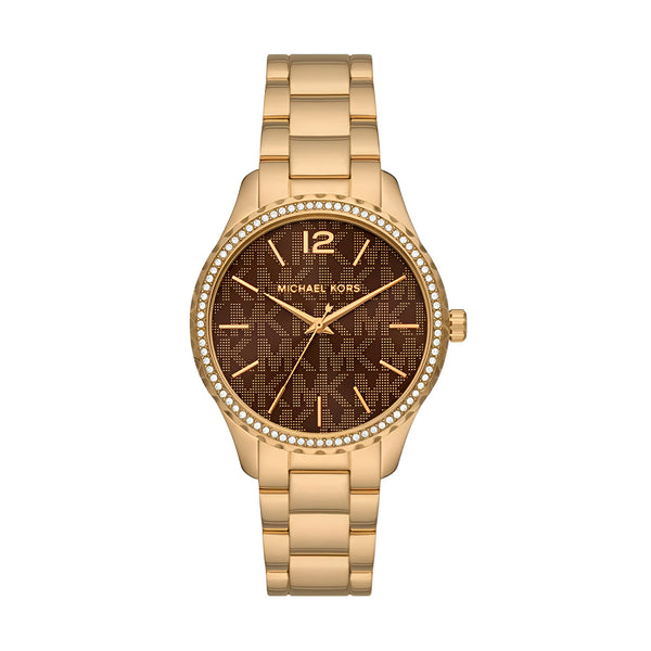 Michael Kors Layton Brown Dial Gold Steel Strap Watch For Women - MK7296