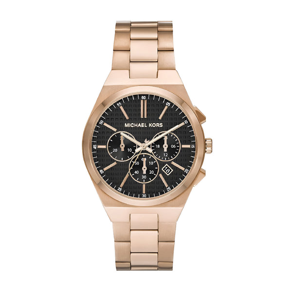 Michael Kors Lennox Chronograph Black Dial Rose Gold Steel Strap Watch For Men - MK9119