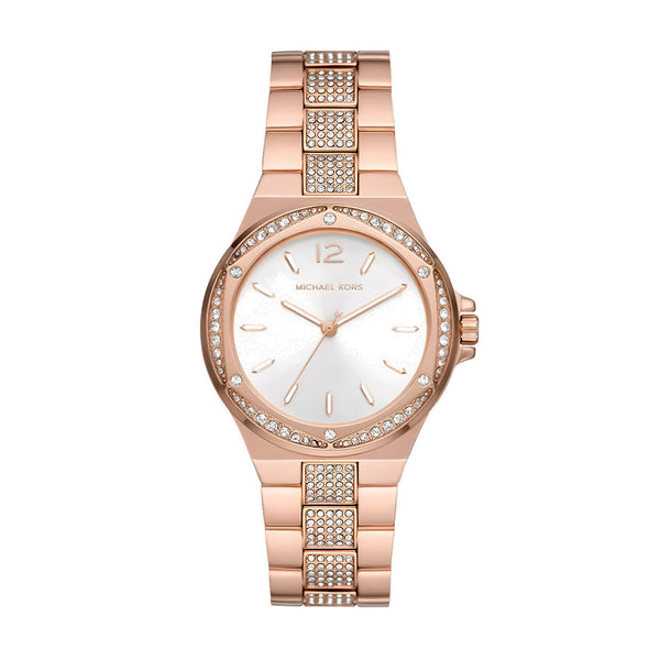 Michael Kors Lennox Three-Hand Silver Dial Rose Gold Steel Strap Watch For Women - MK7362