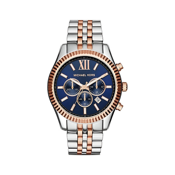 Michael Kors Lexington Blue Dial Two Tone Steel Strap Watch for Men - MK8412