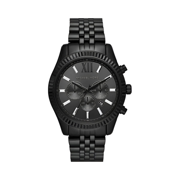 Michael Kors Lexington Chronograph Black Dial Black Steel Strap Watch For Men - MK8591