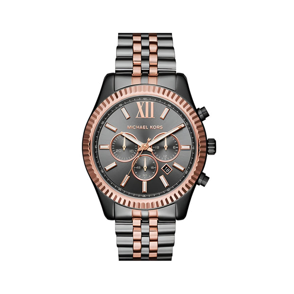 Michael Kors Lexington Chronograph Black Dial Two Tone Steel Strap Watch for Men - MK8561