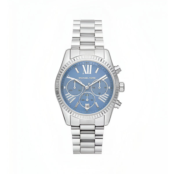 Michael Kors Lexington Chronograph Blue Dial Silver Steel Strap Watch For Women - MK7215