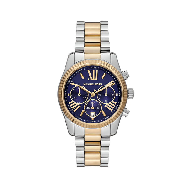Michael Kors Lexington Chronograph Blue Dial Two Tone Steel Strap Watch For Women - MK7218