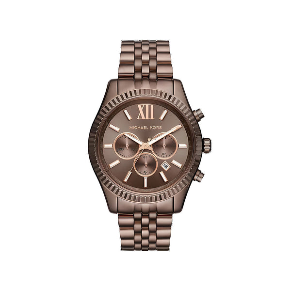 Michael Kors Lexington Chronograph Brown Dial Brown Steel Strap Watch For Men - MK8522