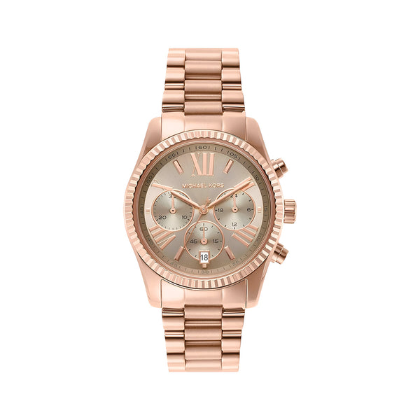 Michael Kors Lexington Chronograph Grey Dial Rose Gold Steel Strap Watch For Women - MK7217