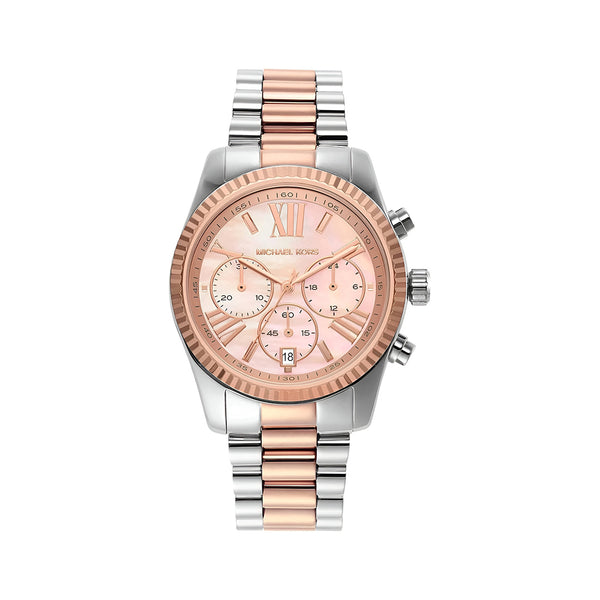 Michael Kors Lexington Chronograph Rose Gold Dial Two Tone Steel Strap Watch For Women - MK7219