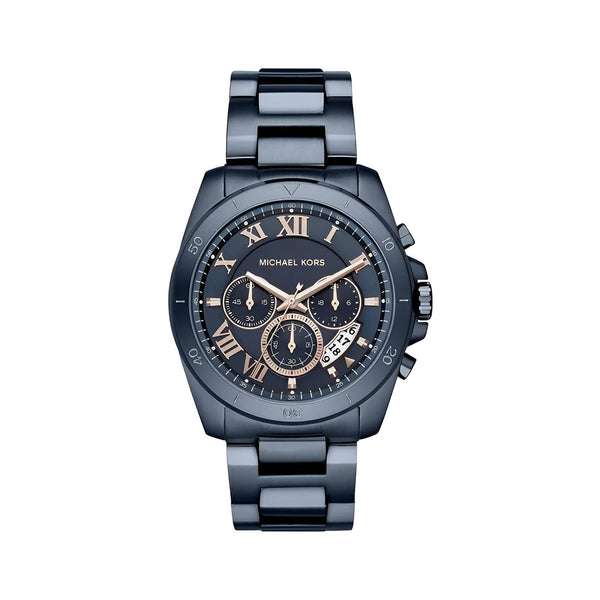 Michael Kors Men's Brecken Stainless Steel Analog-Quartz Watch with Stainless-Steel Strap, Blue, 24 (Model: MK8610)