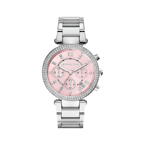 Michael Kors Parker Chronograph Pink Dial Silver Steel Strap Watch For Women - MK6105