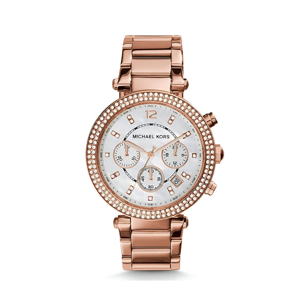 Michael Kors Parker White Dial with Diamonds Rose Gold Steel Strap Watch for Women - MK5491
