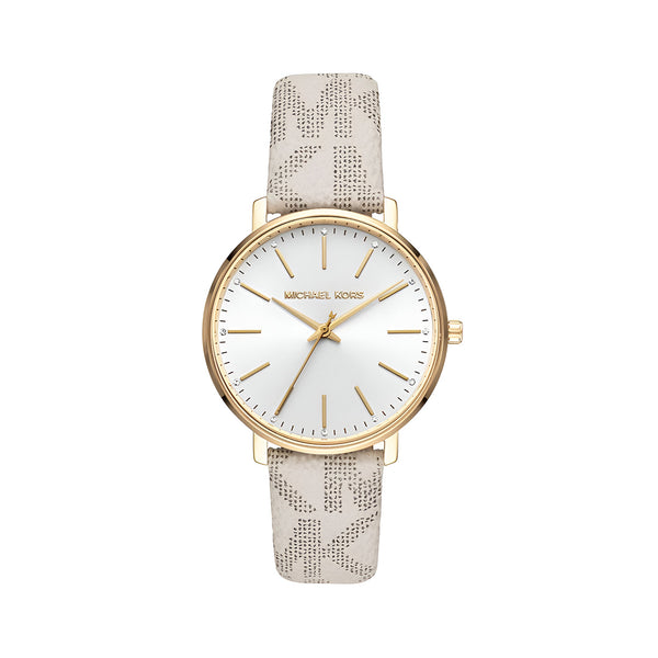 Michael Kors Pyper Quartz Silver Dial White Leather Strap Watch For Women - MK2858