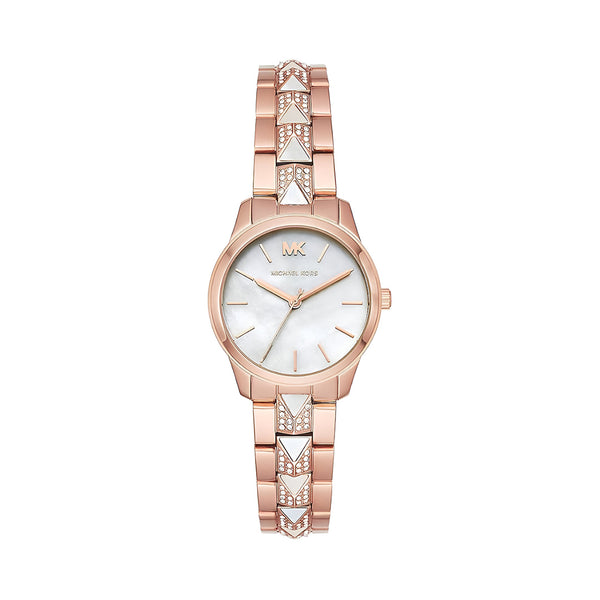 Michael Kors Runway Mercer Mother of Pearl White Dial Two Tone Steel Strap Watch For Women - MK6674