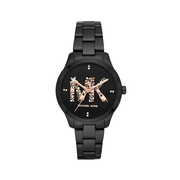 Michael Kors Runway Quartz Black Dial Black Steel Strap Watch For Women - MK6683