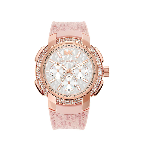 Michael Kors Sidney Multifunction White Dial Pink Silicone Strap Watch For Women - MK7222