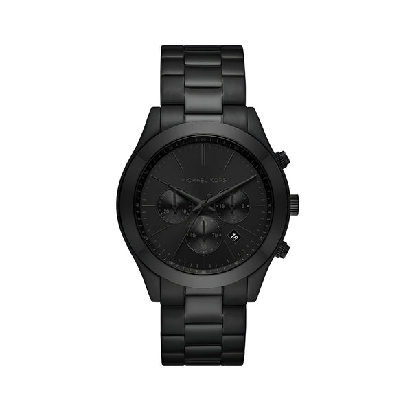 Michael Kors Slim Runway Chronograph Black Dial Black Steel Strap Watch For Men - MK8919