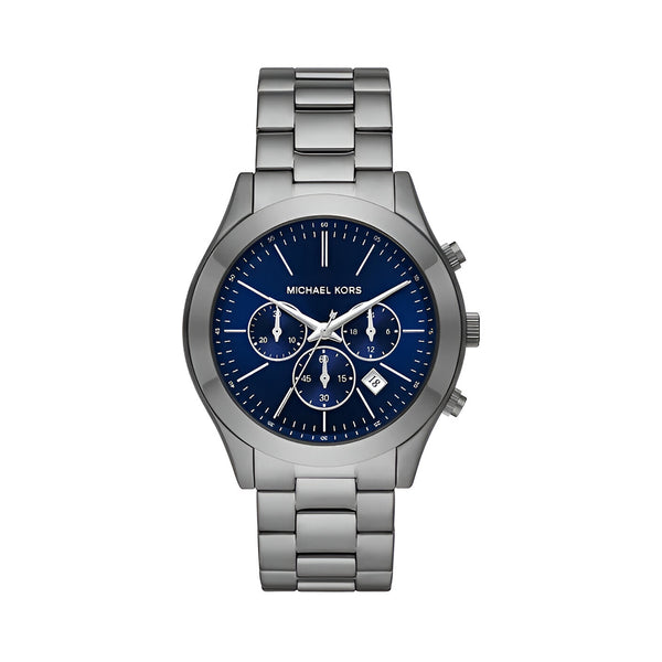Michael Kors Slim Runway Chronograph Blue Dial Grey Steel Strap Watch For Men - MK8987