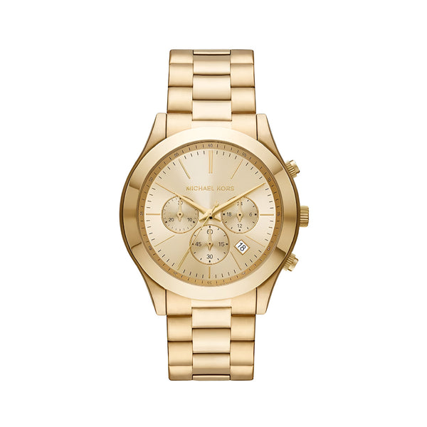 Michael Kors Slim Runway Chronograph Gold Dial Gold Steel Strap Watch For Men - MK8909
