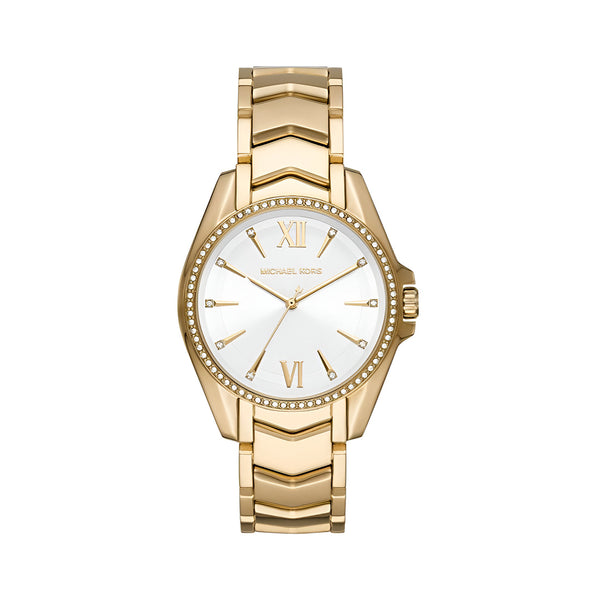 Michael Kors Whitney Three-Hand White Dial Gold Steel Strap Watch For Women - MK6693
