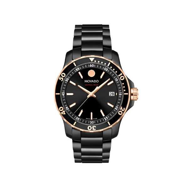 Movado 800 Series Black Dial Black Steel Strap Watch For Men - 2600162