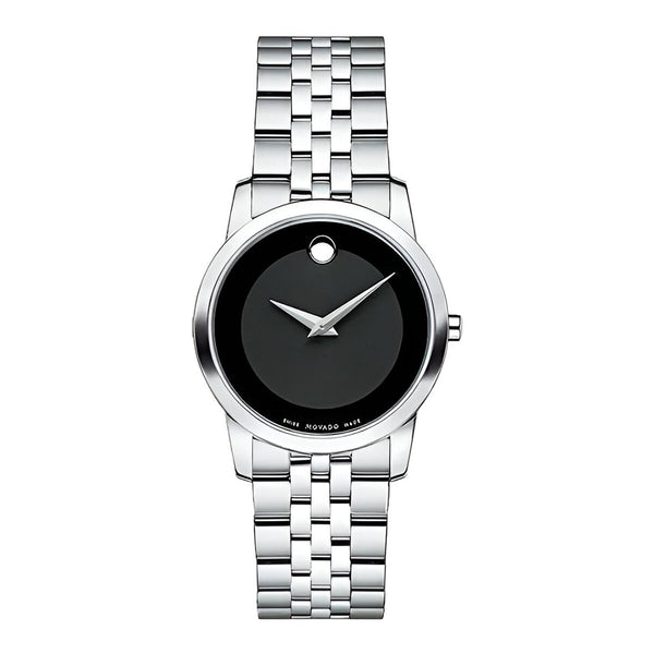 Movado Museum Classic Black Dial Silver Steel Strap Watch For Women - 0606505