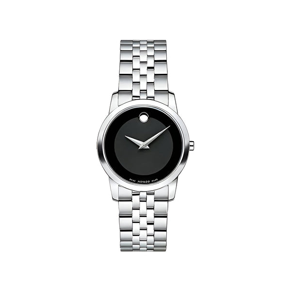 Movado Museum Classic Black Dial Silver Steel Strap Watch For Women - 0606505