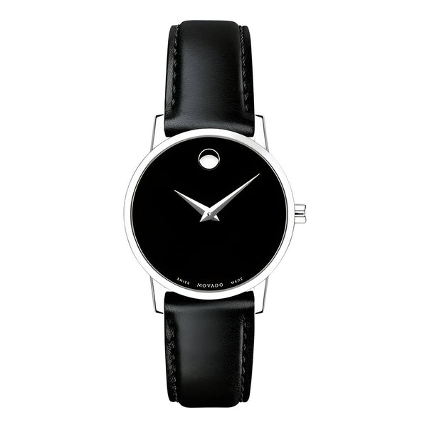 Movado Museum Quartz Black Dial Analog Leather Watch for Women- 607274
