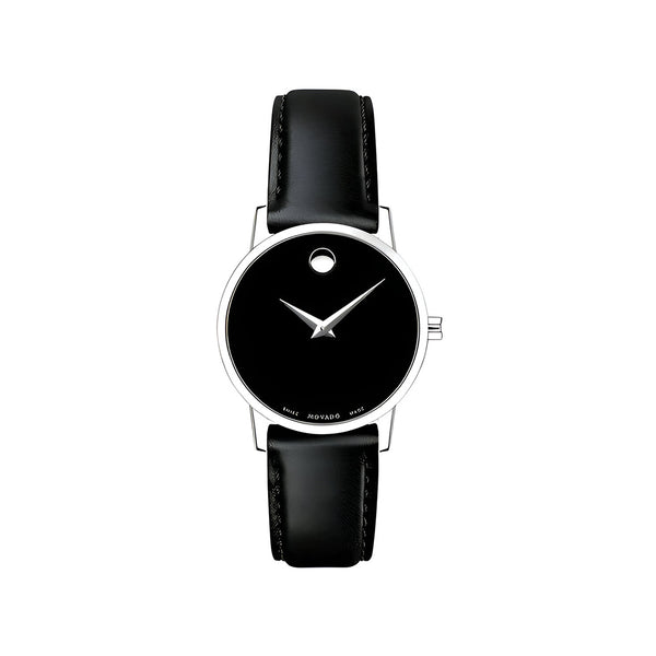 Movado Museum Quartz Black Dial Analog Leather Watch for Women- 607274