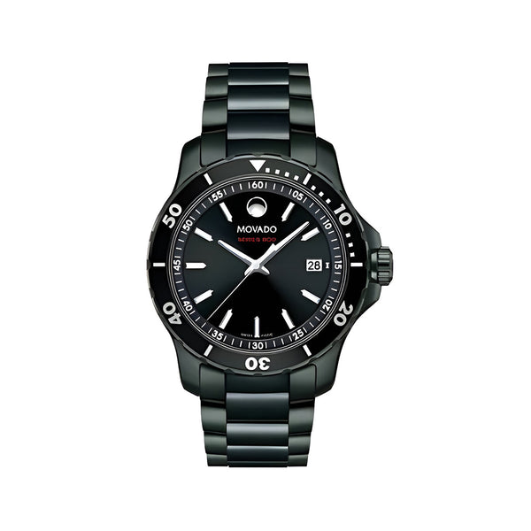 Movado Series 800 Black Dial Black Steel Strap Watch For Men - 2600143