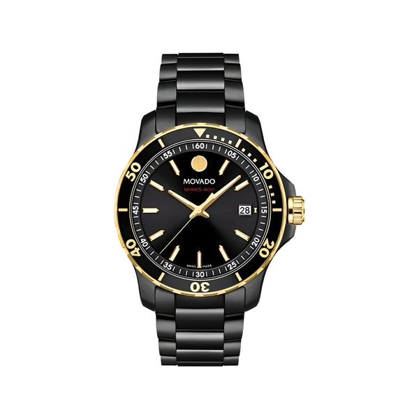 Movado Series 800 Black Dial Black Steel Strap Watch For Men - 2600161