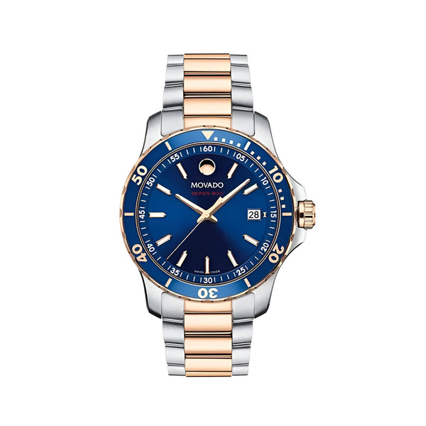 Movado Series 800 Blue Dial Two Tone Steel Strap Watch for Men - 2600149