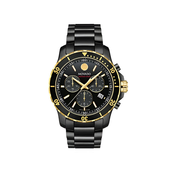 Movado Series 800 Chronograph Black Dial Black Steel Strap Watch For Men - 2600180