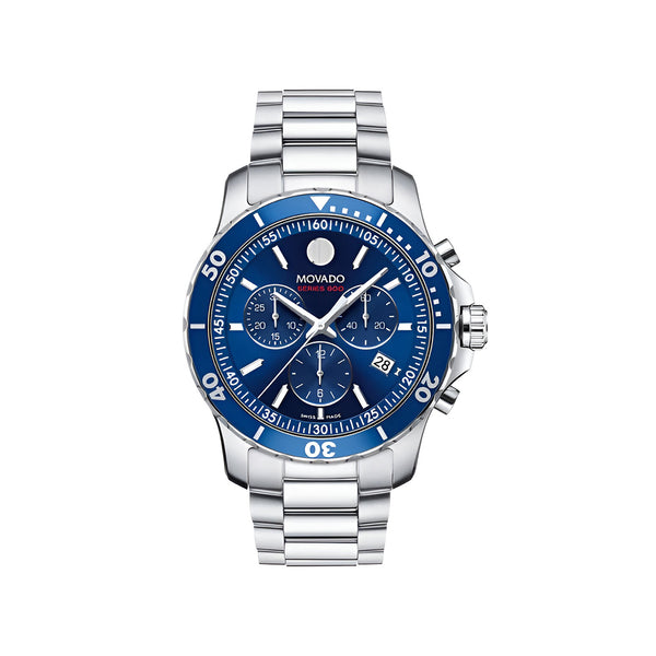 Movado Series 800 Chronograph Blue Dial Silver Steel Strap Watch For Men - 2600141